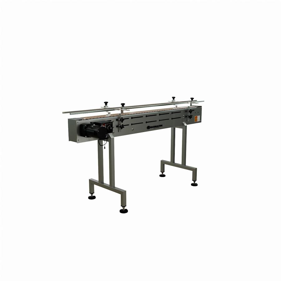 GlobalTek® S/S Conveyor with 4.5" Wide Table Top Acetal Plastic Belt, End Plates, EZ-Bracket Assembly, Dual Post Welded Legs and Variable Speed Control. ⚡